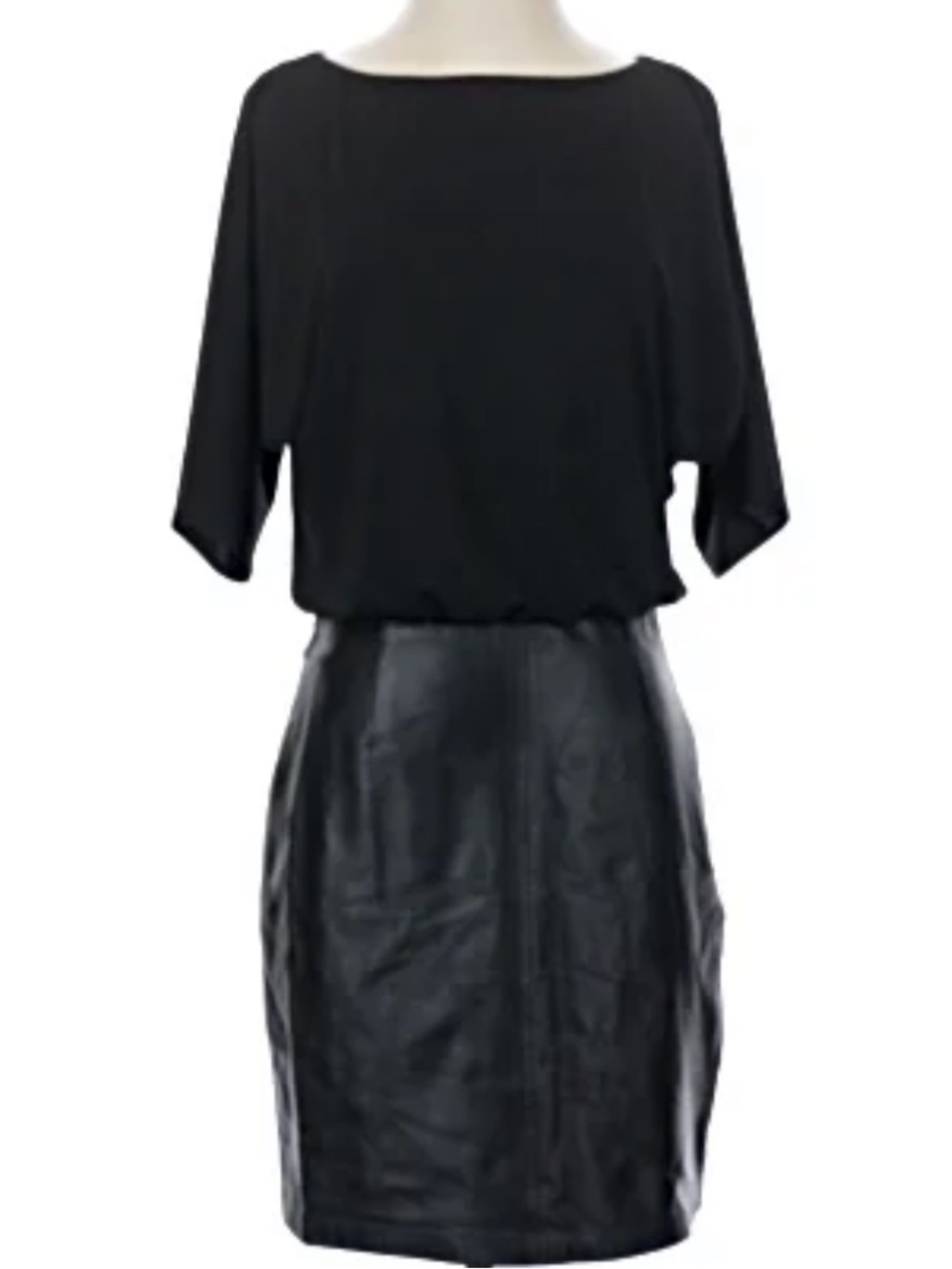 Trina Turk Black Knit Top Dress with Lamb Leather Skirt